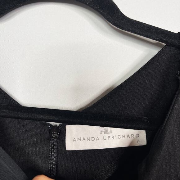 Amanda Uprichard Size P Black Mesh Peplum Long Sleeve Top Deep V Cut Out Stretch - Picture 11 of 14